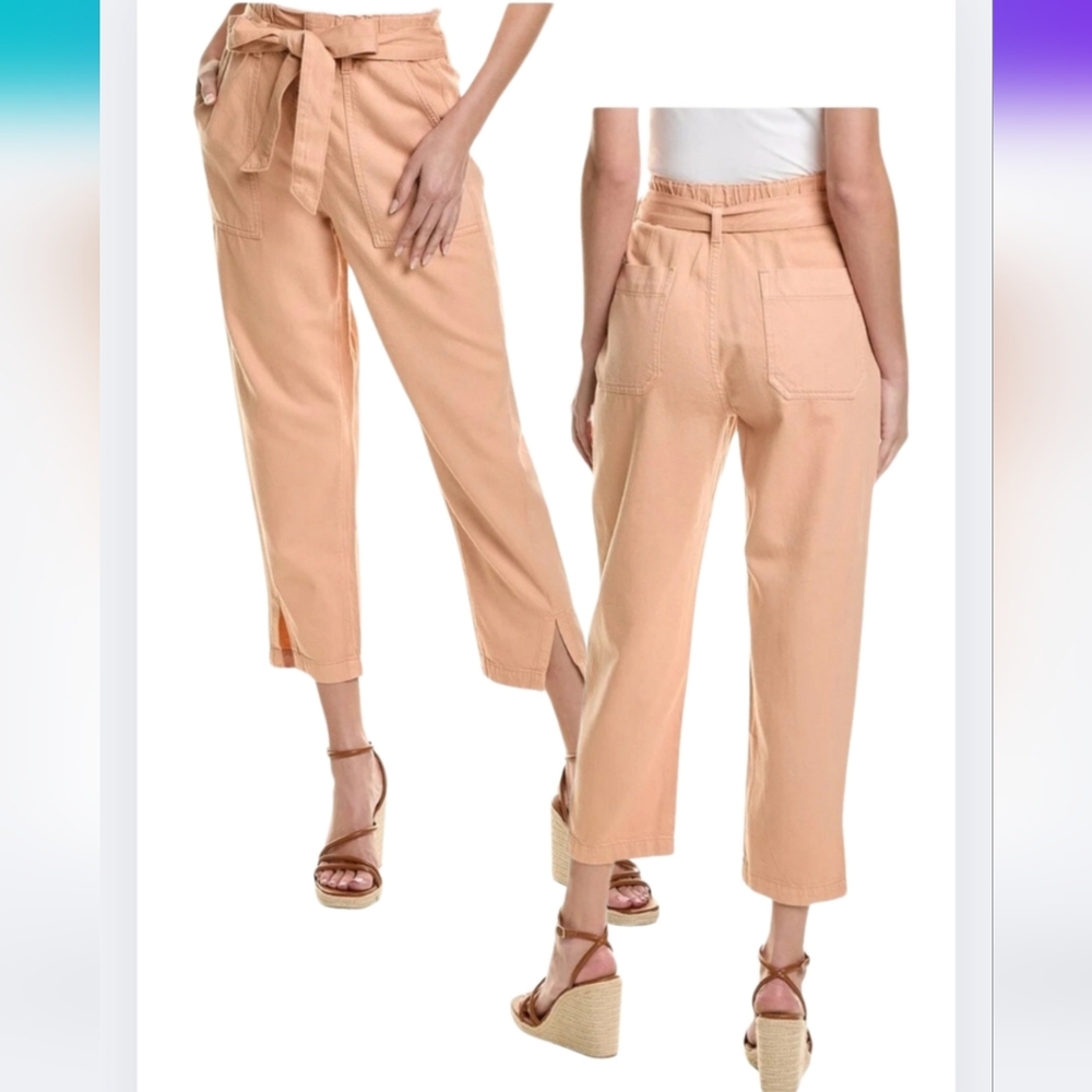 Ag Adriano Goldschmied Silk High Rise Barrel Paperbag Pants Sz 31 Peach Bs-3131